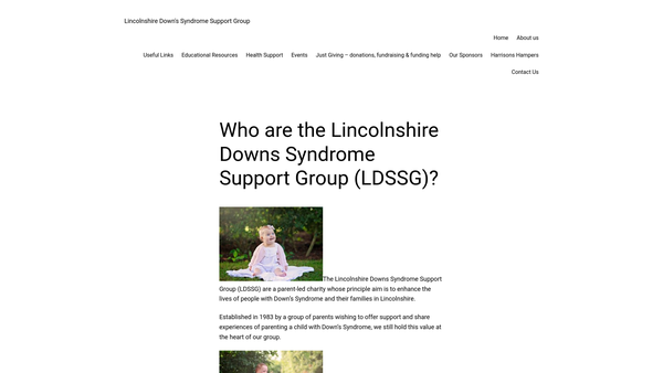 Screenshot of the Lincolnshire Down's Syndrome Support Group website