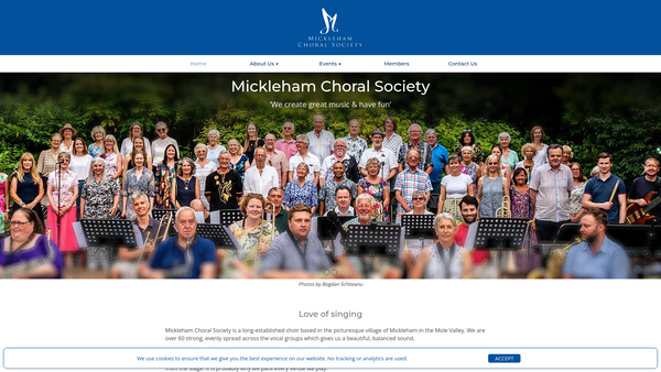 Screenshot of the Mickleham Choral Society website