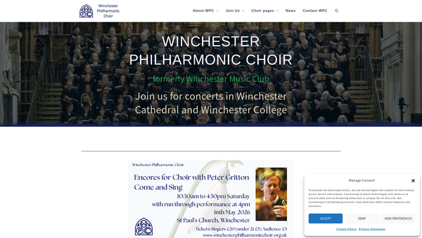 Screenshot of the Winchester Philharmonic Choir website