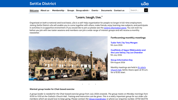 Screenshot of the Settle District U3A website
