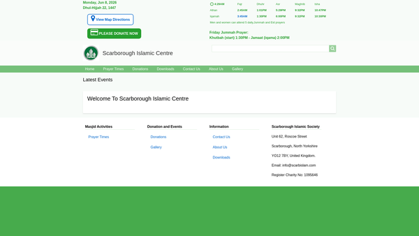 Screenshot of the Scarborough Islamic Society website