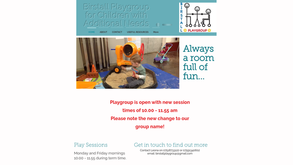 Screenshot of the Birstall Playgroup for Children with Additional Needs website