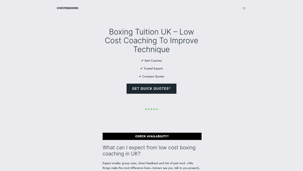 Screenshot of the Chester Boxers Limited website