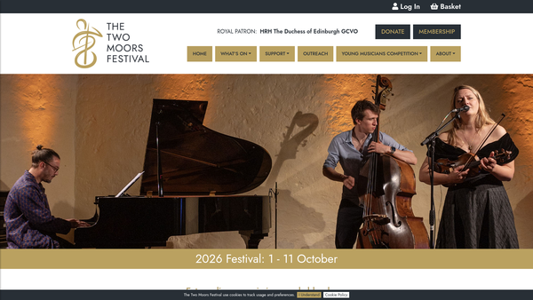 Screenshot of the Two Moors Festival Limited website
