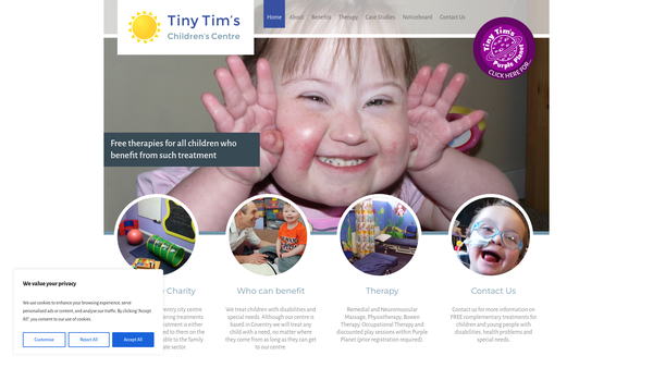Screenshot of the Tiny Tim's Children's Centre website