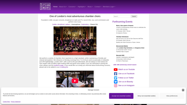 Screenshot of the The Elysian Singers Of London website