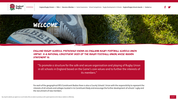 Screenshot of the England Rugby Football Schools' Union website