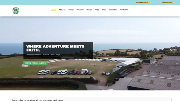 Screenshot of the Devon Christian Youth Camps Trust website