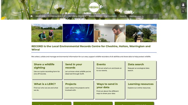 Screenshot of the Record, The Biodiversity Information System For Cheshire, Halton, Warrington And Wirral website