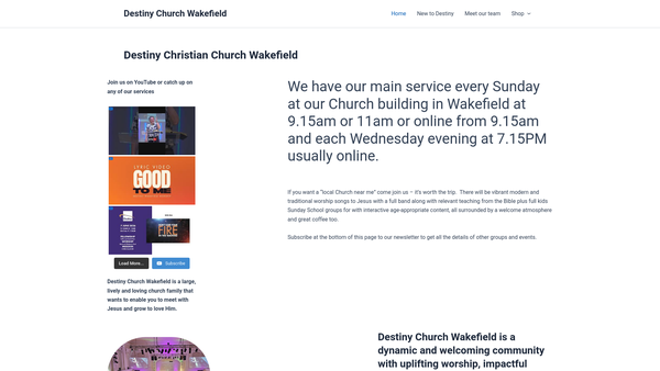 Screenshot of the Destiny Christian Church Wakefield website