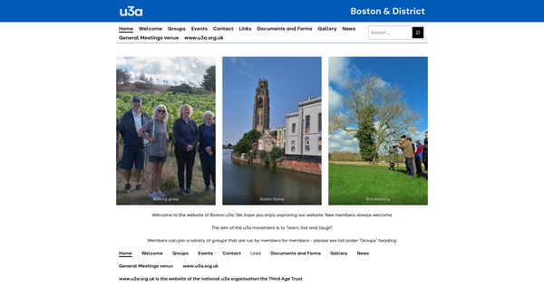 Screenshot of the Boston And District Lincolnshire U3A website