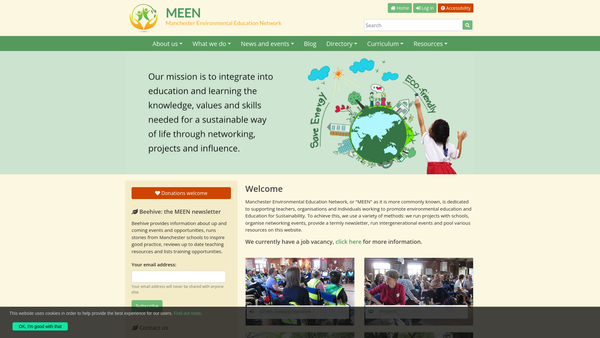 Screenshot of the Manchester Environmental Education Network website