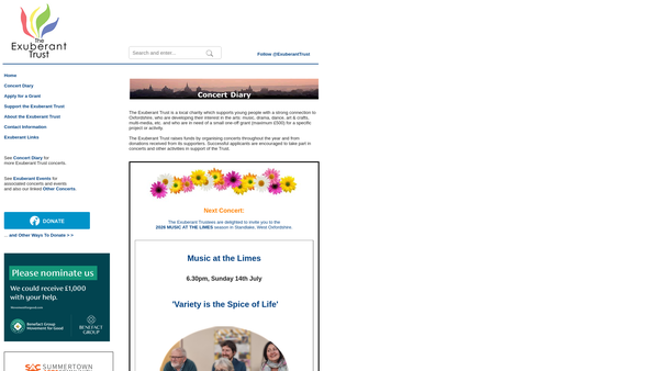 Screenshot of the The Exuberant Trust website