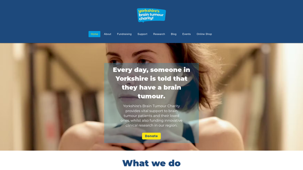 Screenshot of the Yorkshire's Brain Tumour Charity website