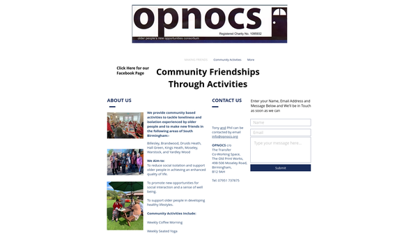 Screenshot of the Older People's New Opportunities Consortium (Opnocs) website