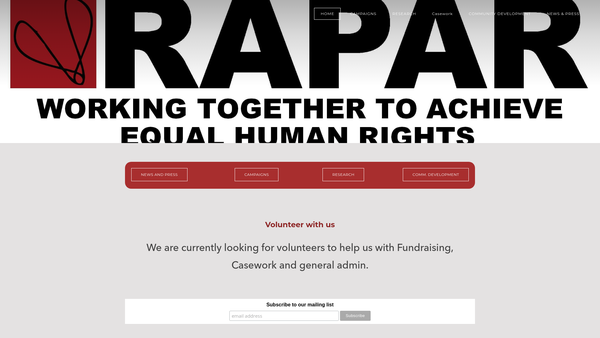 Screenshot of the Rapar (Refugee And Asylum Seeker Participatory Action Research) website