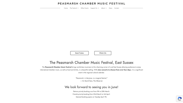 Screenshot of the The Peasmarsh Chamber Music Festival Trust website
