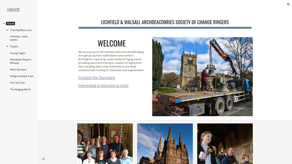 Screenshot of the The Lichfield And Walsall Archdeaconries Society Of Change Ringers website