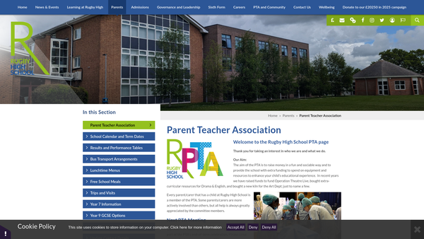 Screenshot of the Rugby High School Parent Teachers Association website