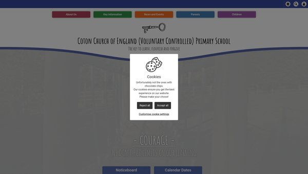 Screenshot of the Parents Staff and Friends of Coton Church of England (VC) Primary School website