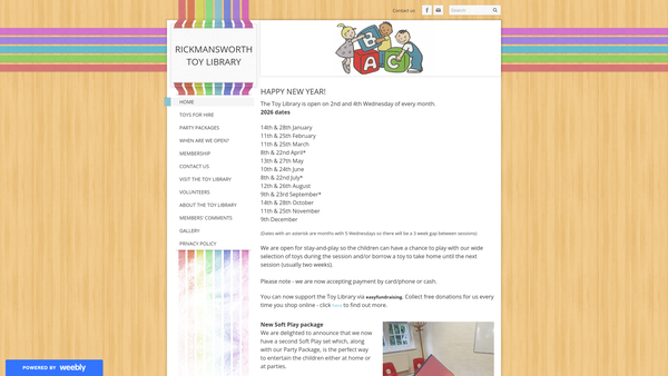 Screenshot of the Rickmansworth Toy Library website