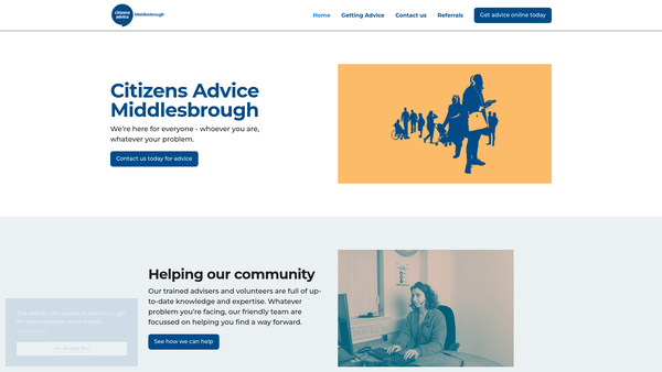 Screenshot of the Middlesbrough Citizens Advice Bureau website