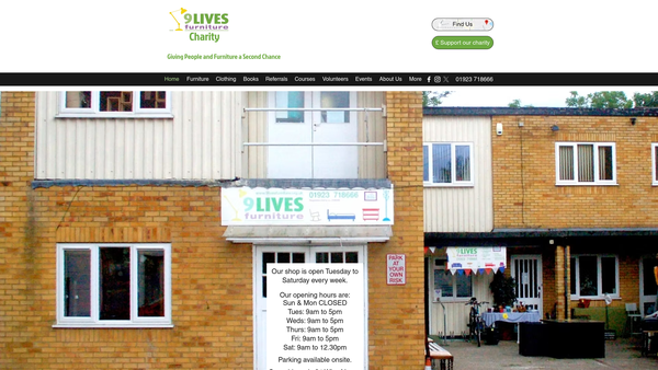 Screenshot of the 9 Lives Furniture website
