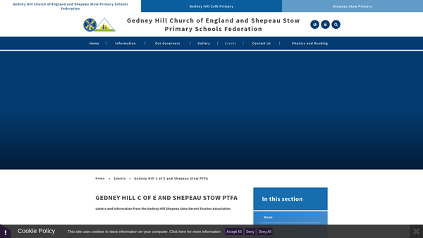 Screenshot of the Gedney Hill C of E and Shepeau Stow Primary Schools PTFA website