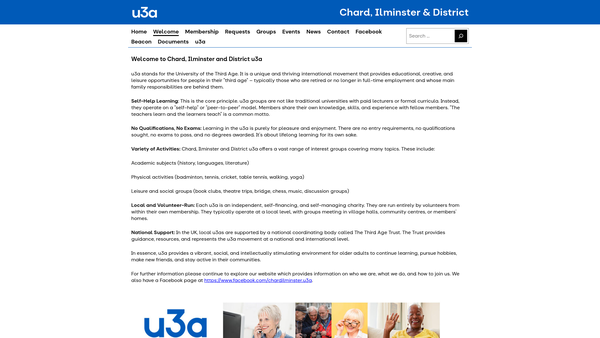 Screenshot of the Chard, Ilminster And District U3A website