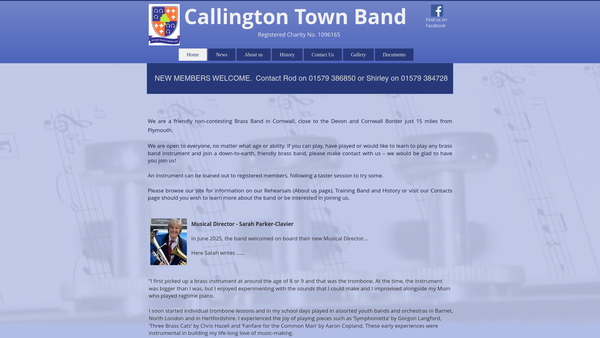 Screenshot of the Callington Town Band website