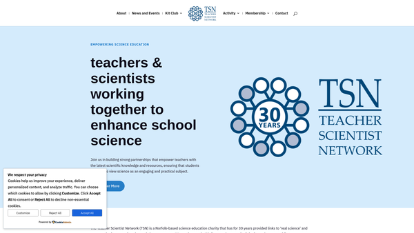 Screenshot of the Teacher Scientist Network (Tsn) website
