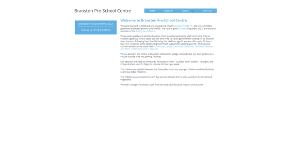 Screenshot of the Branston Pre-School Centre website