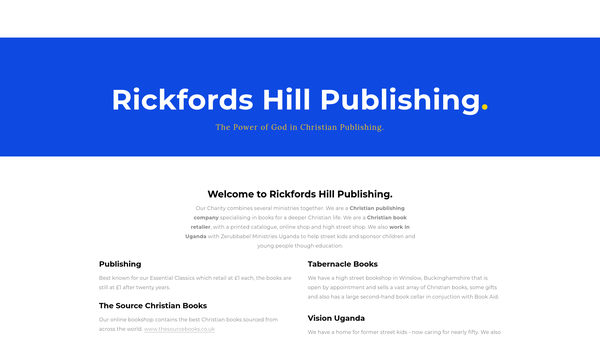 Screenshot of the Rickfords Hill Publishing Ltd website