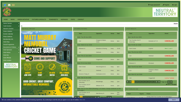 Screenshot of the Eight Ash Green Cricket Club website