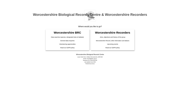 Screenshot of the Worcestershire Biological Records Centre website