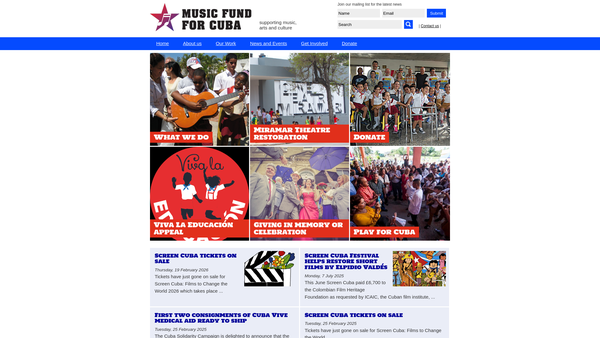 Screenshot of the The Music Fund For Cuba website