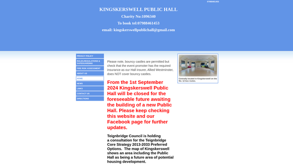 Screenshot of the Kingskerswell Public Hall website