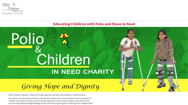 Screenshot of the Polio And Children In Need Charity website