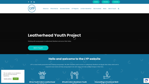 Screenshot of the Leatherhead Youth Project Limited website