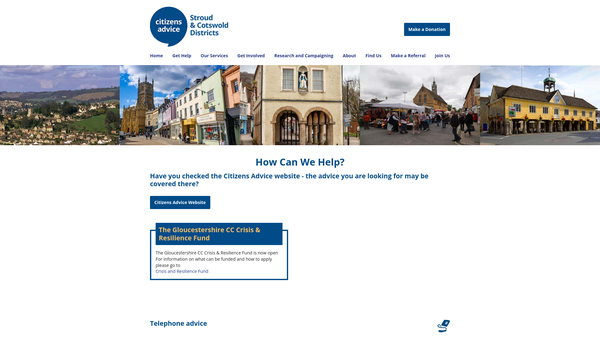 Screenshot of the Citizens Advice Stroud & Cotswold Districts Ltd website
