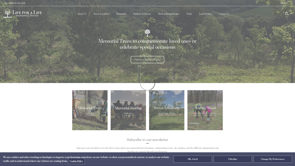 Screenshot of the Life For A Life Memorial Forests And Gardens website