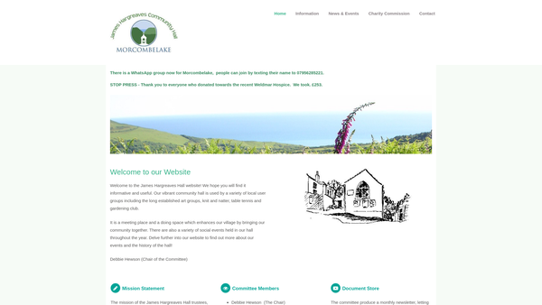 Screenshot of the The James Hargreaves Community Hall Morcombelake website