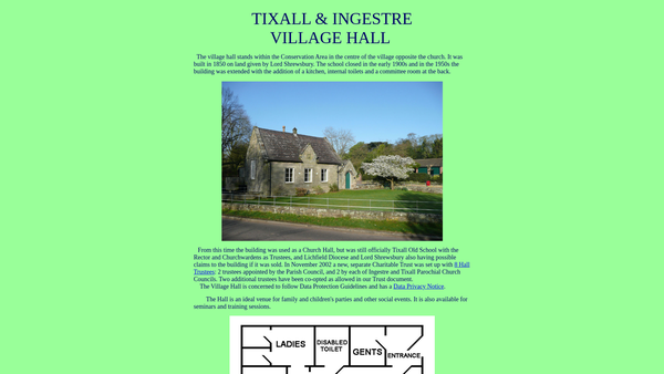 Screenshot of the Tixall And Ingestre Village Hall website
