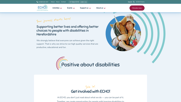 Screenshot of the ECHO for Extra Choices in Herefordshire Limited website