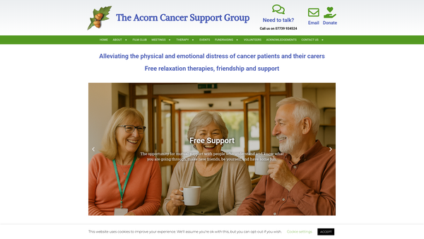 Screenshot of the The Acorn Cancer Support Group website