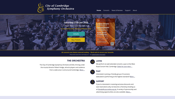 Screenshot of the City of Cambridge Symphony Orchestra website