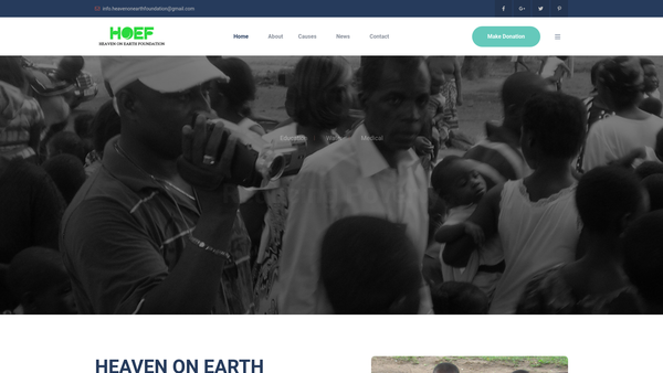 Screenshot of the Heaven On Earth Foundation website