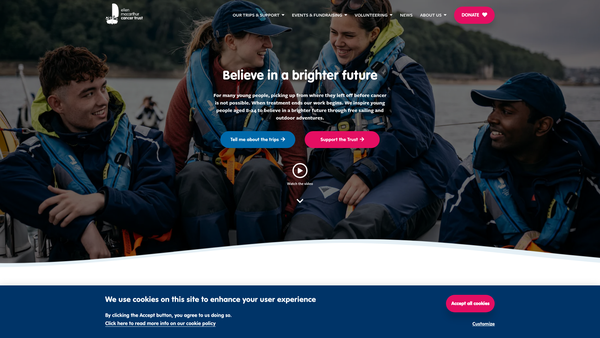 Screenshot of the Ellen Macarthur Cancer Trust website
