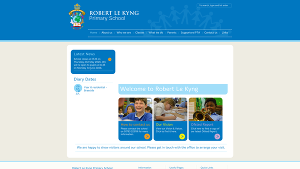 Screenshot of the Robert Le Kyng School Supporters website