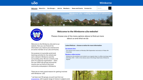 Screenshot of the Wimborne University Of The Third Age website